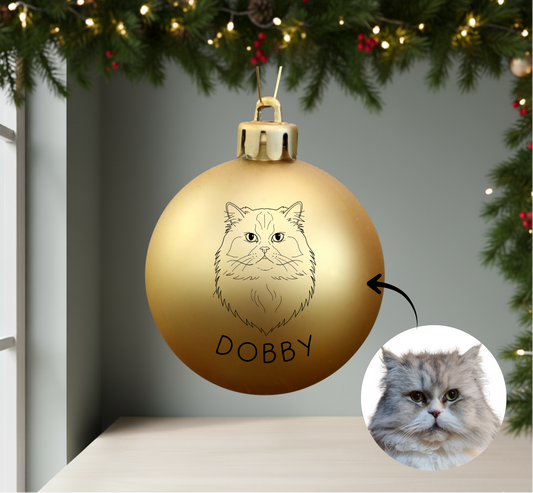 Personalisierte Christbaumkugel mit Katzenportrait und Name 🎄