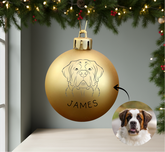 Personalisierte Christbaumkugel mit Hundeportrait und Name 🎄