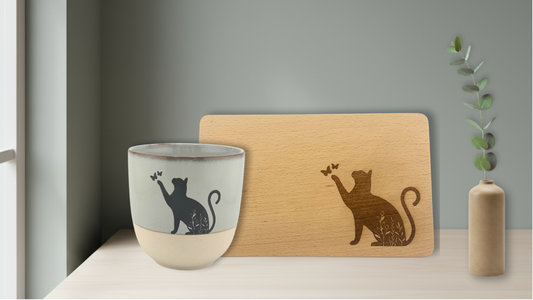 Tasse & Frühstücksbrettchen mit Katzenmotiv 🐱