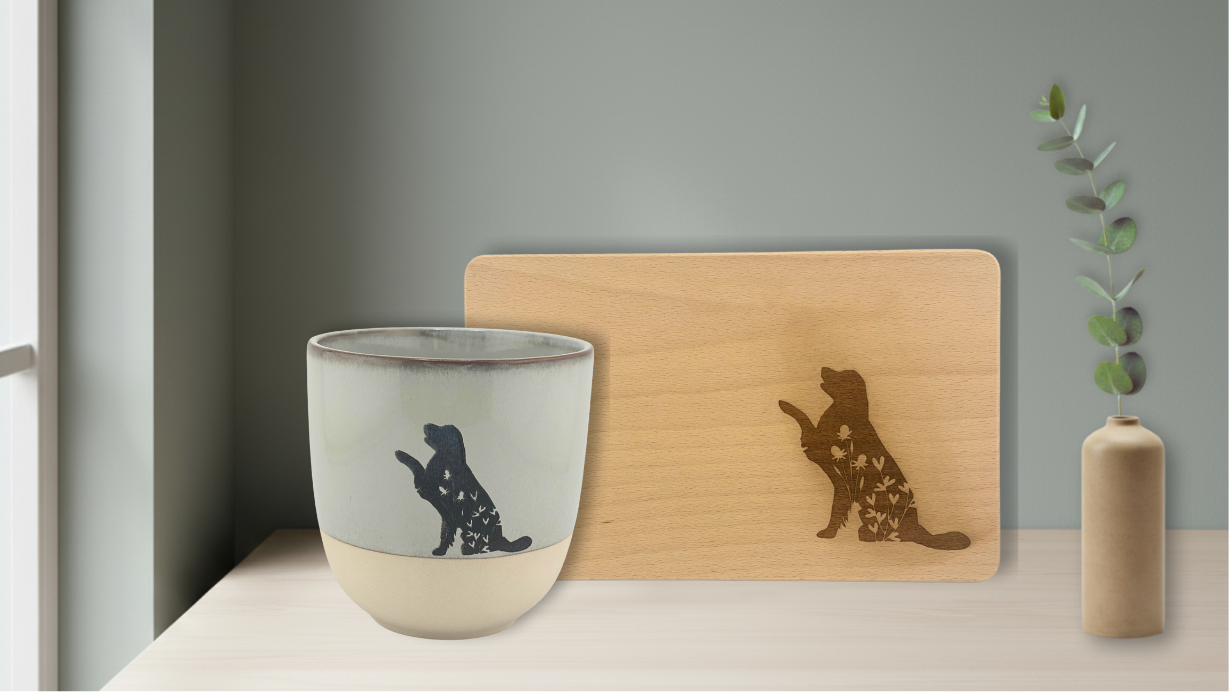 Tasse & Frühstücksbrettchen mit Hundemotiv 🐶