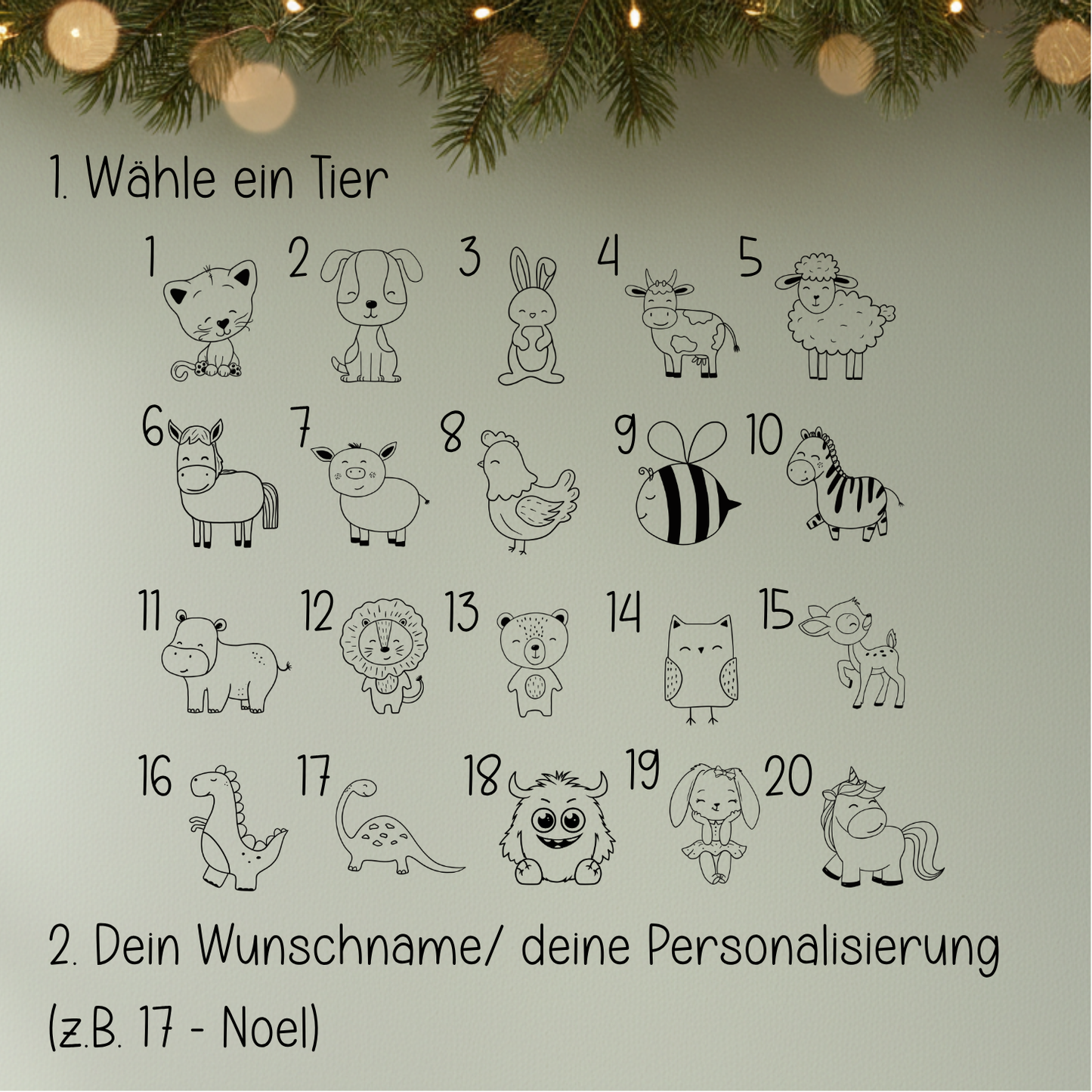 Personalisierte Christbaumkugel für Kinder – mit Tiermotiv & Name