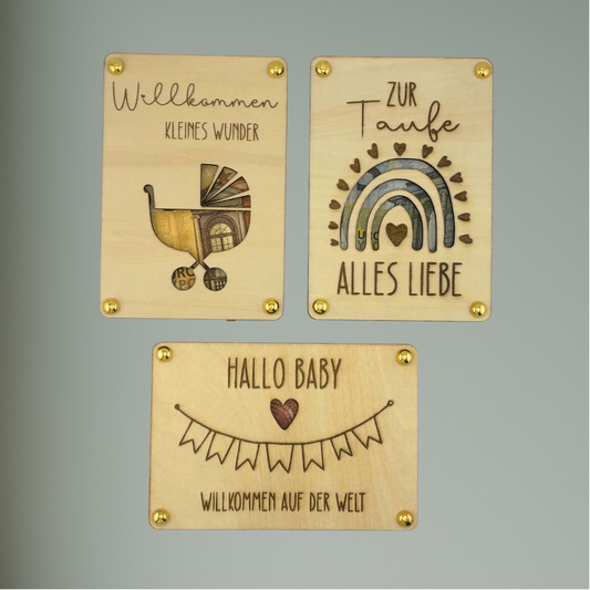 Geburt & Taufe Geschenk-Karten | Holz | Verschiedene Motive | Personalisierbar