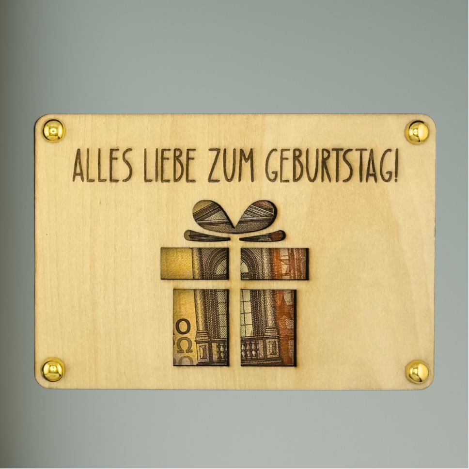 Geburtstags-Geschenk-Karten aus Holz| 6 Motive | Geldgeschenk & Gutscheinkarten | Personalisiert