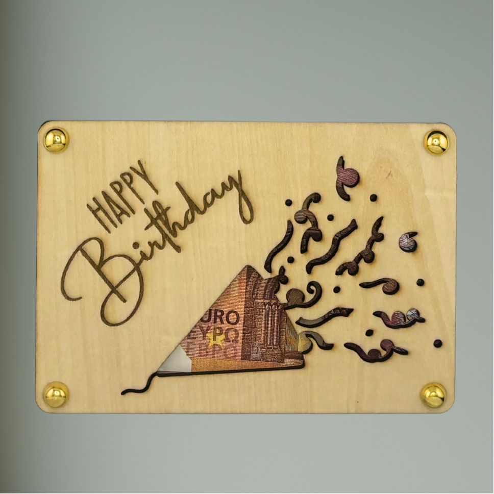 Geburtstags-Geschenk-Karten aus Holz| 6 Motive | Geldgeschenk & Gutscheinkarten | Personalisiert