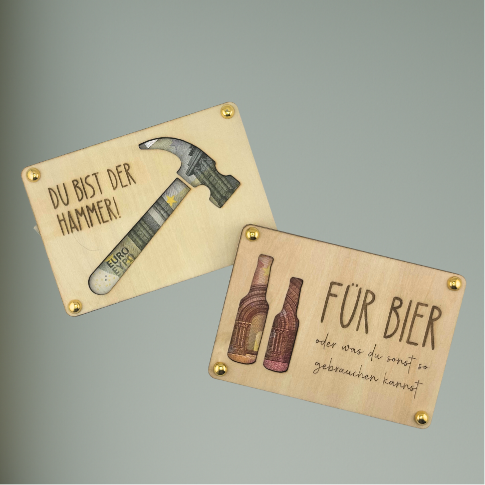 Lustige Geschenk-Karte für Männer | Holz | Verschiedene Motive | Personalisierbar