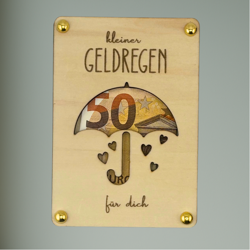 Holzkarte Geldgeschenk – Kleiner Geldregen / Mäuse / Finanzspritze | Holz | Personalisierbar