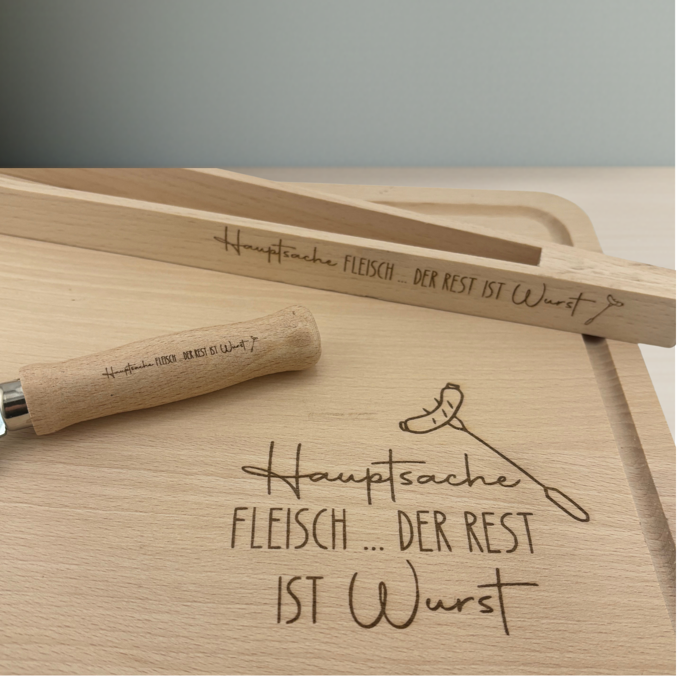 BBQ / Grill Set aus Buchenholz