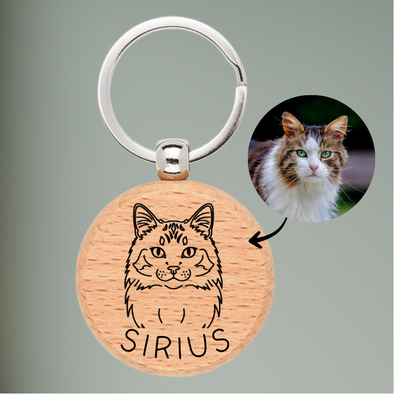 Personalisierter Holz-Schlüsselanhänger mit Tiermotiv | Gravur nach Foto