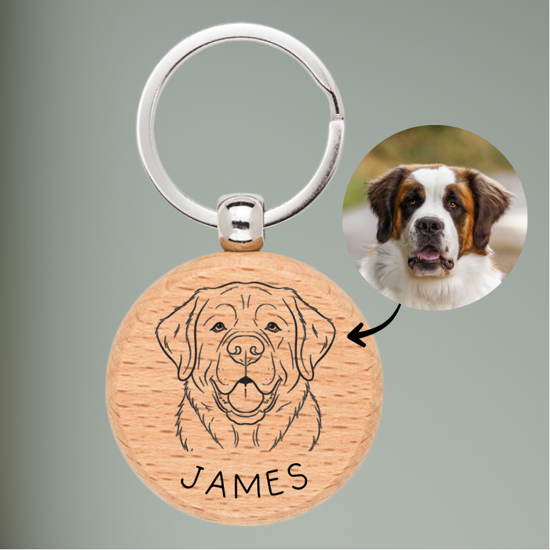 Personalisierter Holz-Schlüsselanhänger mit Tiermotiv | Gravur nach Foto