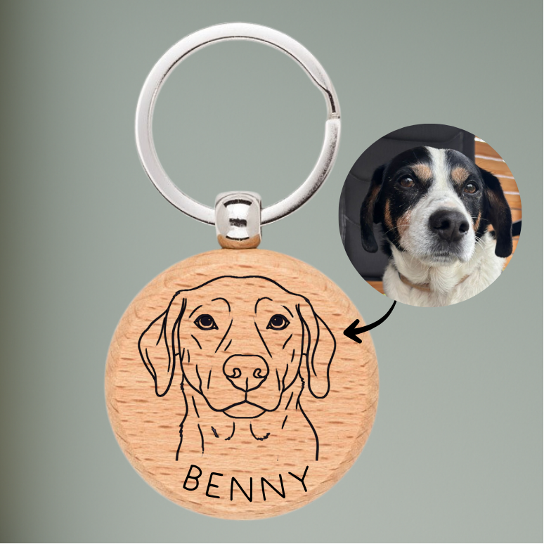 Personalisierter Holz-Schlüsselanhänger mit Tiermotiv | Gravur nach Foto
