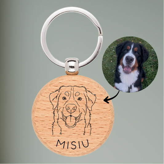 Personalisierter Holz-Schlüsselanhänger mit Tiermotiv | Gravur nach Foto
