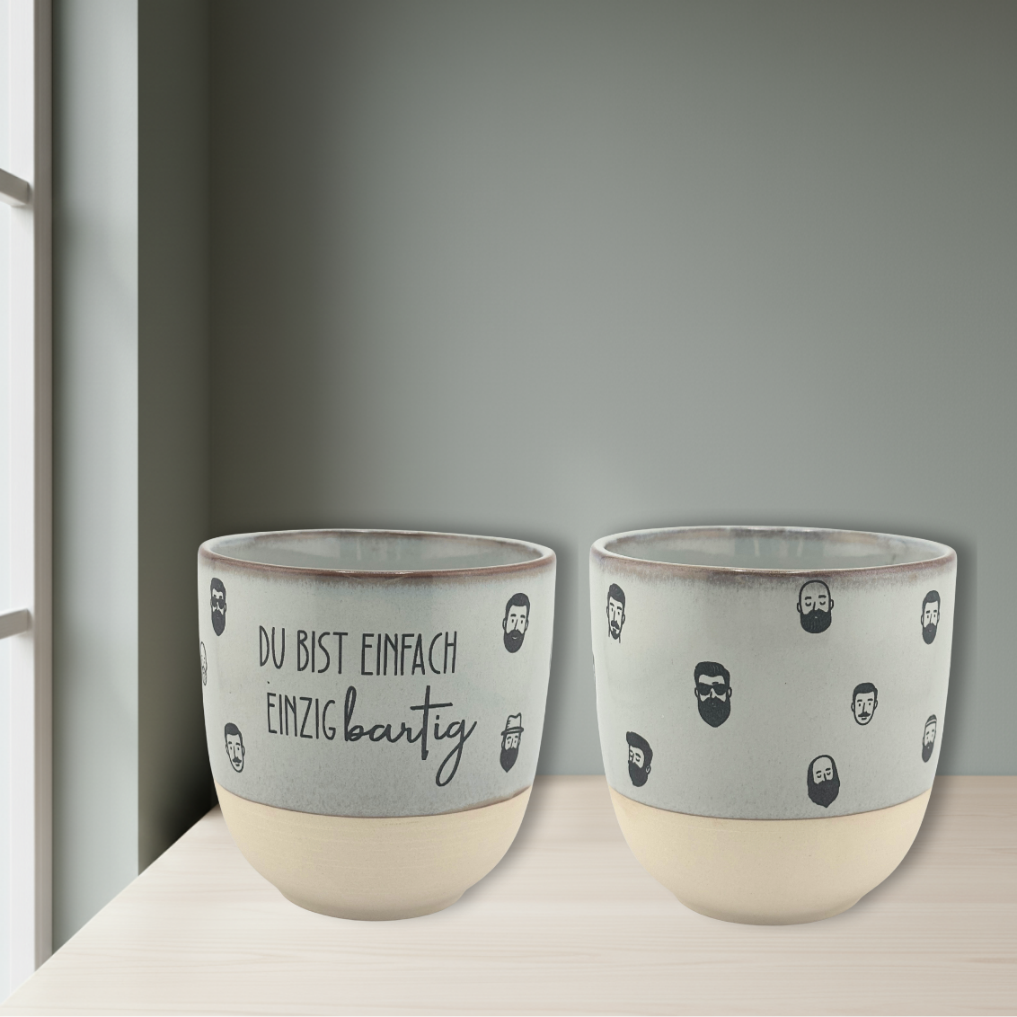 Tasse & Frühstücksbrettchen „einzigBARTig“  | Lustiges Geschenk für Männer