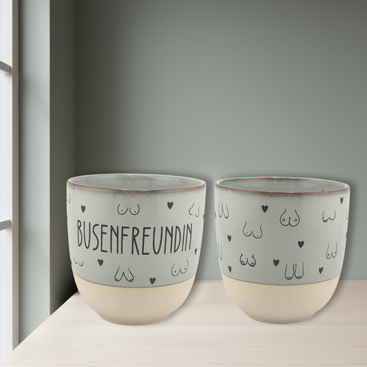 Tasse & Frühstücksbrettchen „Busenfreundin“  | Lustiges Geschenk für beste Freundin