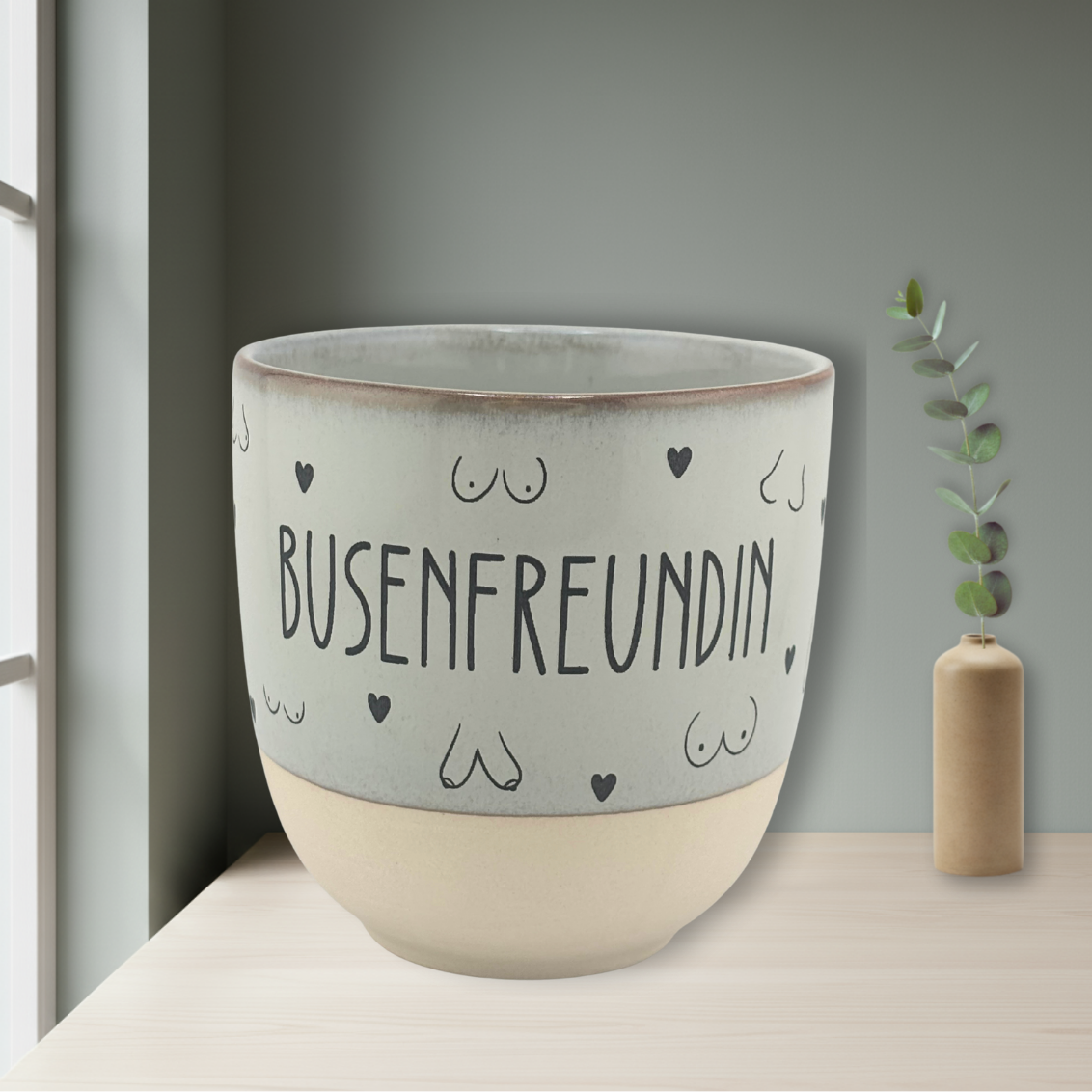 Tasse & Frühstücksbrettchen „Busenfreundin“  | Lustiges Geschenk für beste Freundin
