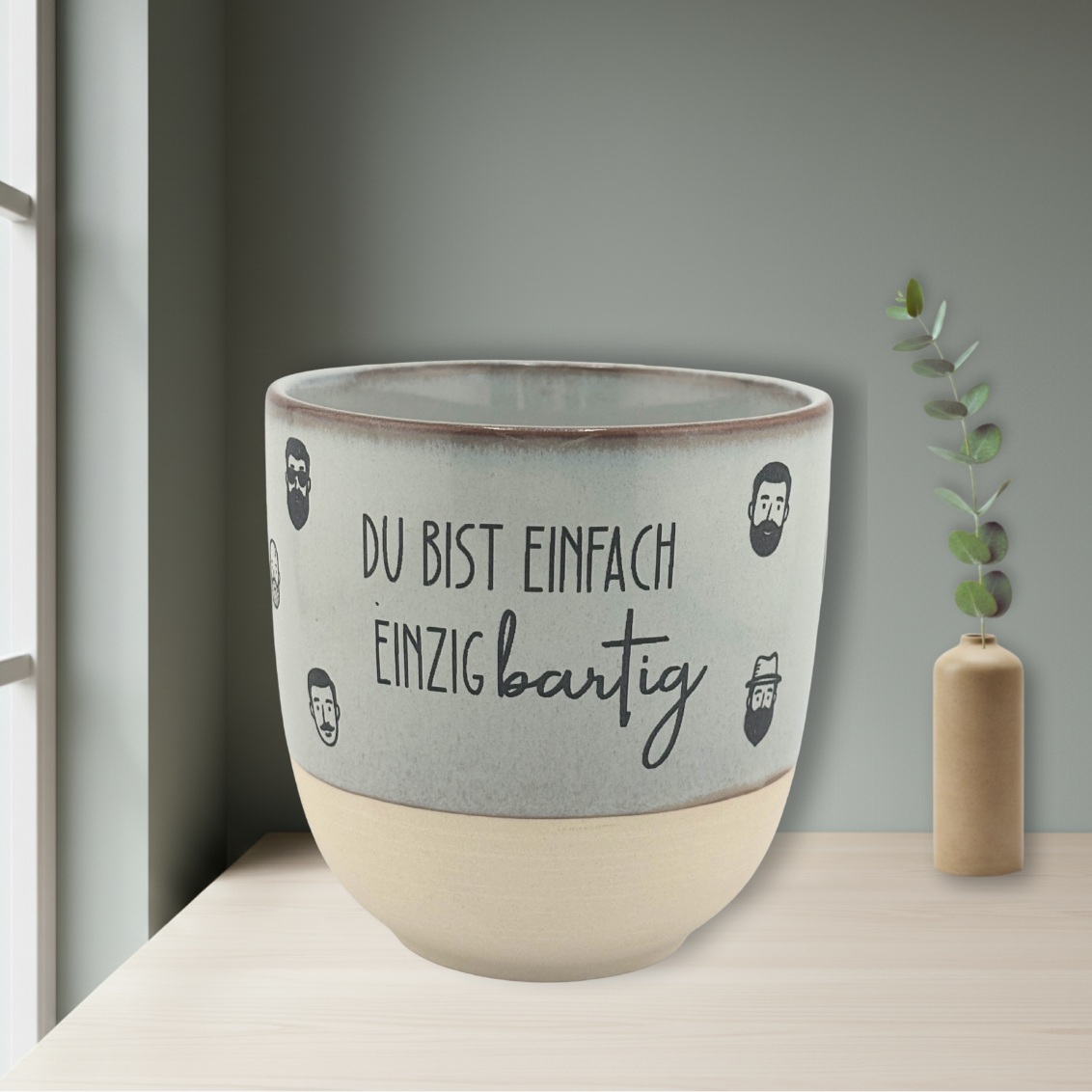 Tasse & Frühstücksbrettchen „einzigBARTig“  | Lustiges Geschenk für Männer
