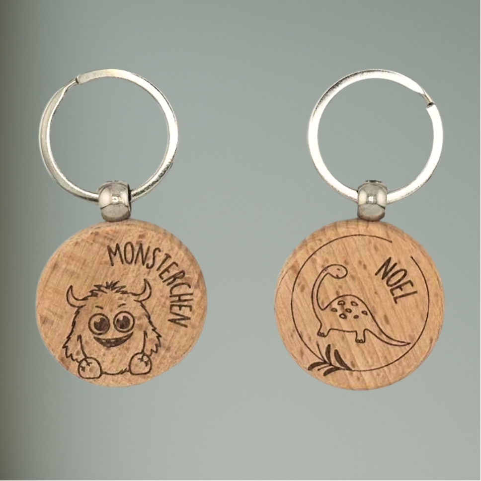 Personalisierter Holz-Schlüsselanhänger für Kinder – Tiermotiv & Name