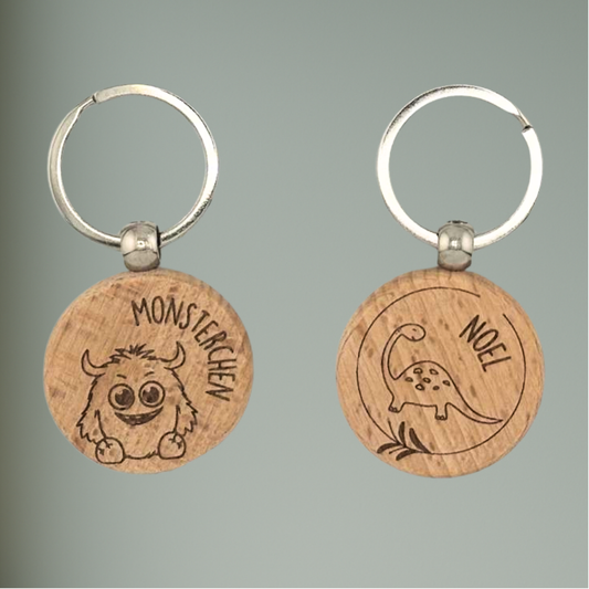 Personalisierter Holz-Schlüsselanhänger für Kinder – Tiermotiv & Name