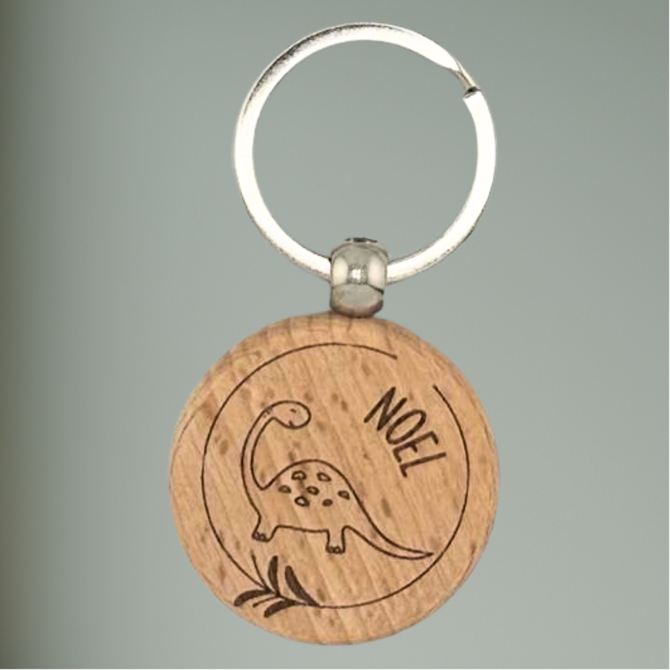 Personalisierter Holz-Schlüsselanhänger für Kinder – Tiermotiv & Name