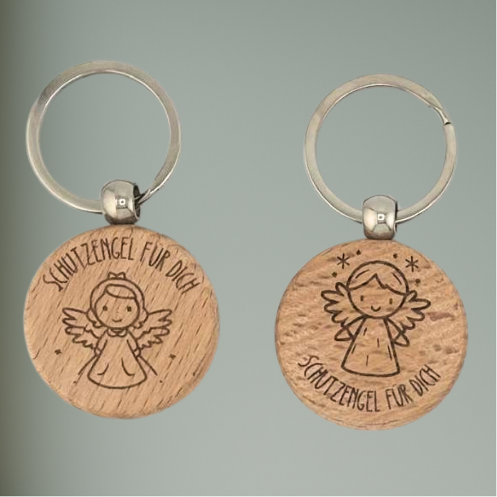 Holz-Schlüsselanhänger - Schutzengel  – kleiner Glücksbringer & Geschenkidee