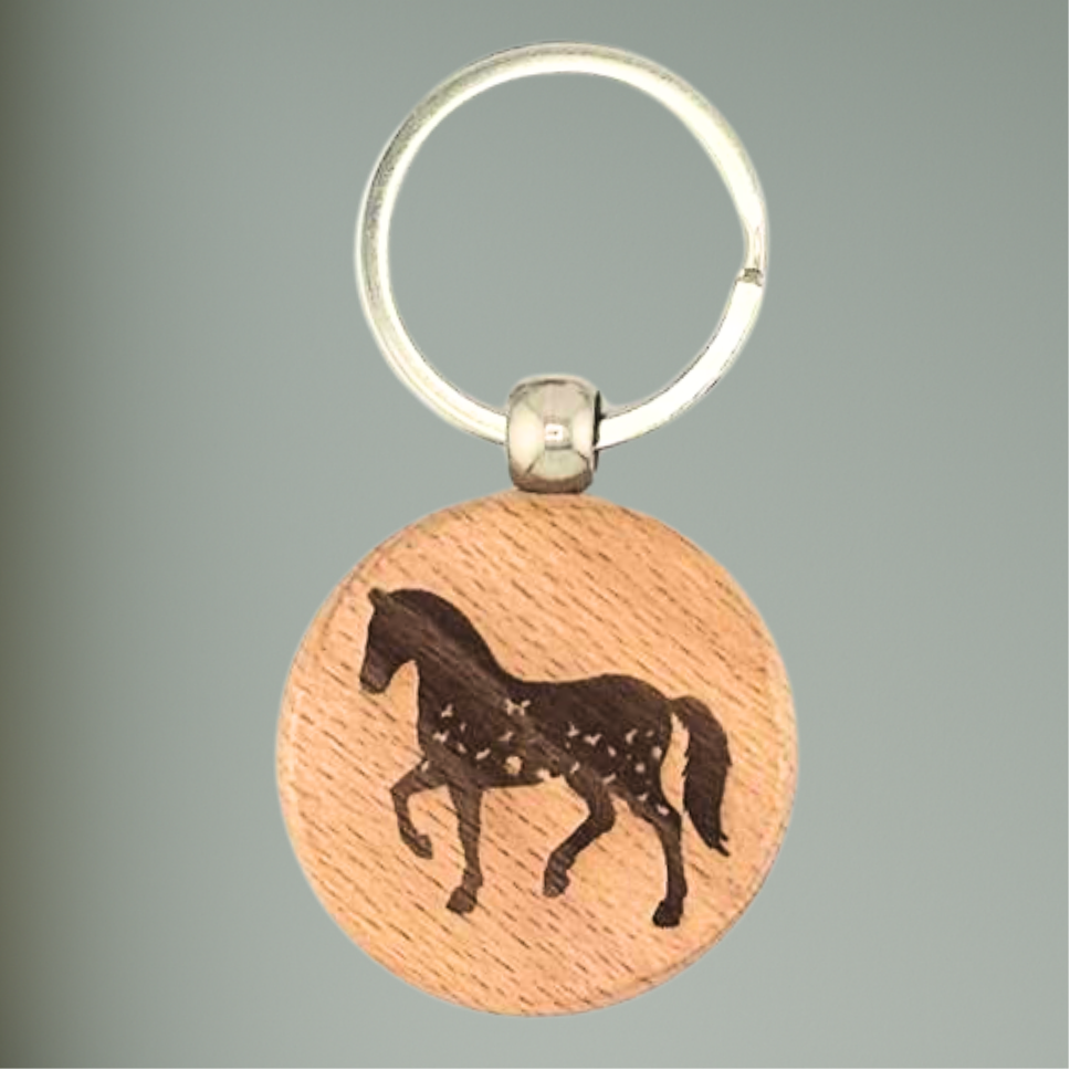 Holz-Schlüsselanhänger mit floralen Tiermotiven – Hund, Katze, Pferd