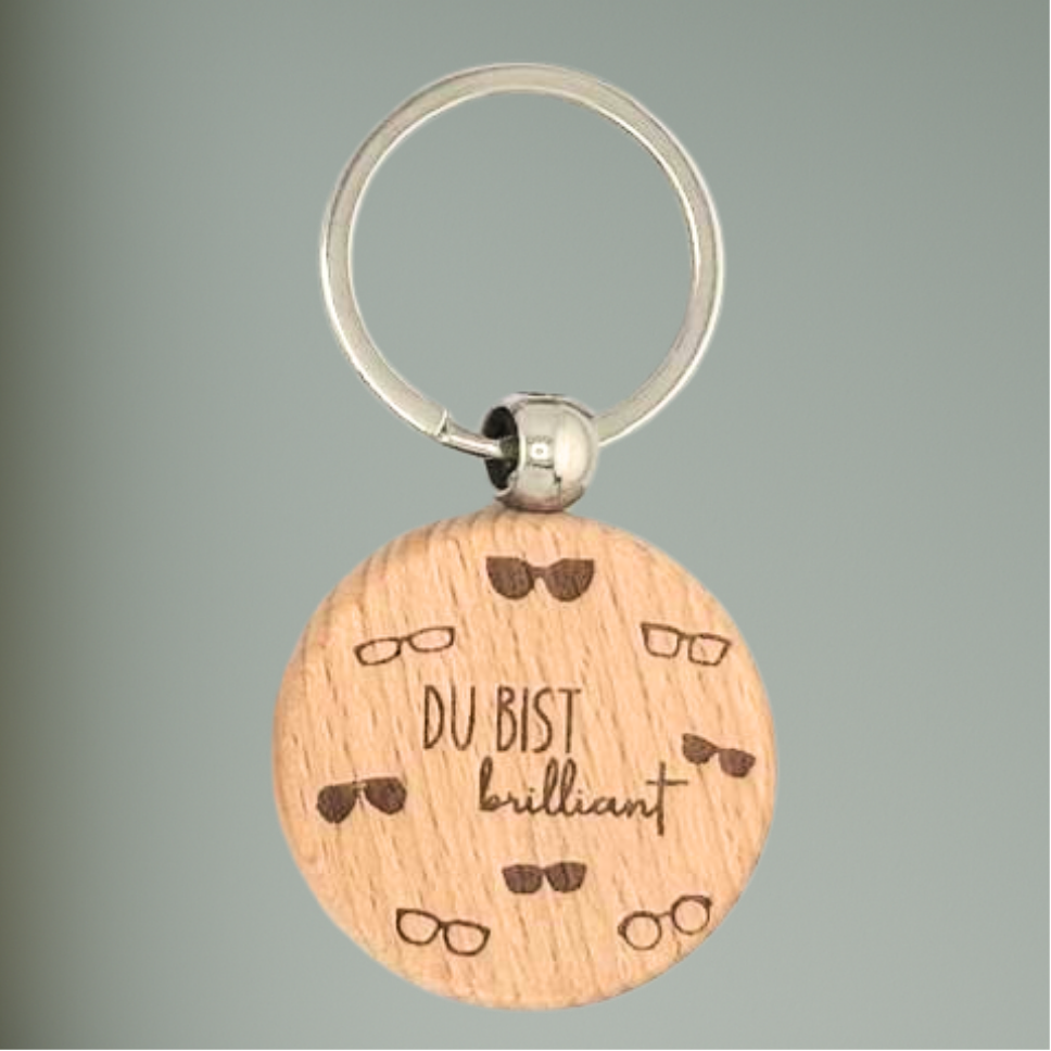 Holz-Schlüsselanhänger - „Du bist brilliant“ | Lustiges Geschenk für Brillenträger & Freunde