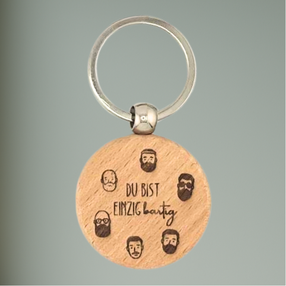 Holz-Schlüsselanhänger - „Du bist EINZIGbartig“ | Lustiges Geschenk für Männer & Bartträger