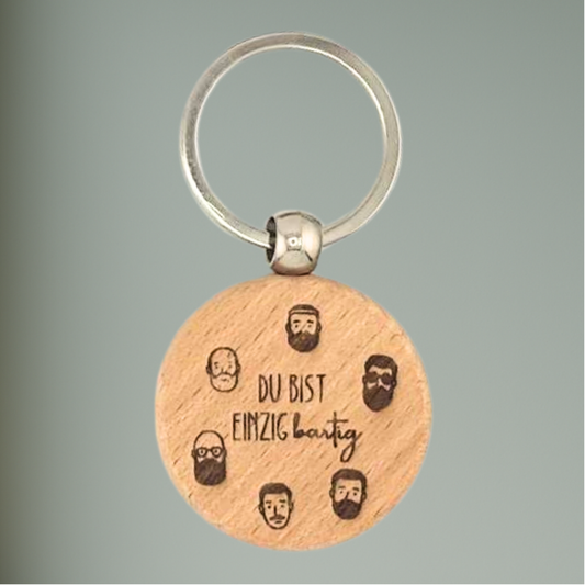Holz-Schlüsselanhänger - „Du bist EINZIGbartig“ | Lustiges Geschenk für Männer & Bartträger