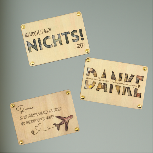 Geldgeschenkkarte – Danke, Reisen & Du wolltest doch nichts | Holz | Personalisierbar