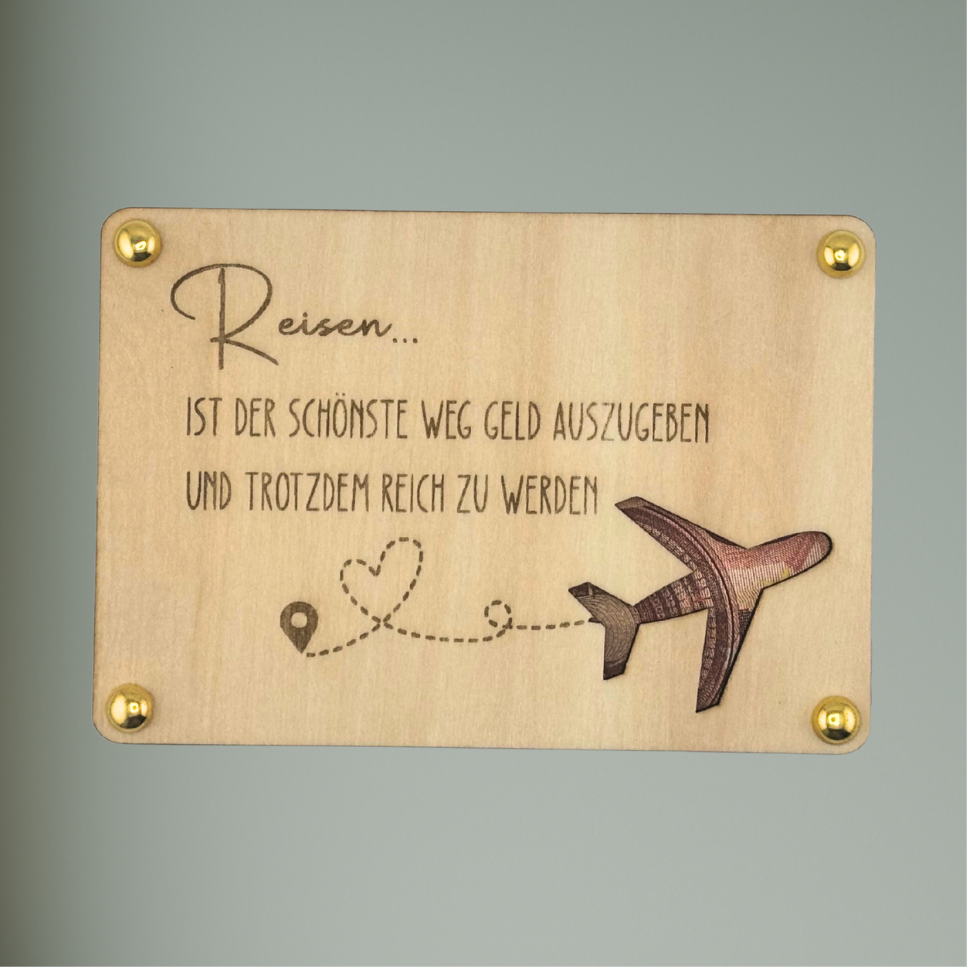 Geldgeschenkkarte – Danke, Reisen & Du wolltest doch nichts | Holz | Personalisierbar