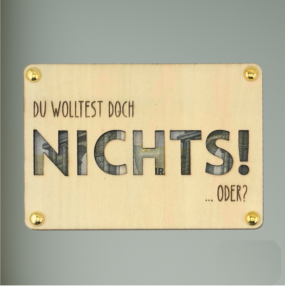 Geldgeschenkkarte – Danke, Reisen & Du wolltest doch nichts | Holz | Personalisierbar