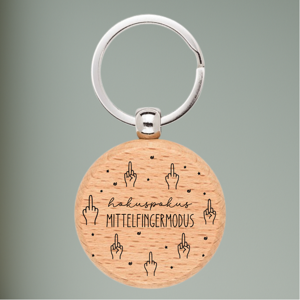 Holz-Schlüsselanhänger - „Hokuspokus Mittelfingermodus“ – Lustiges Geschenk