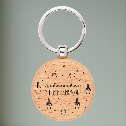 Holz-Schlüsselanhänger - „Hokuspokus Mittelfingermodus“ – Lustiges Geschenk